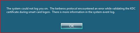 kerberos encounters a problem with the smart card subsystem|kerberos error codes.